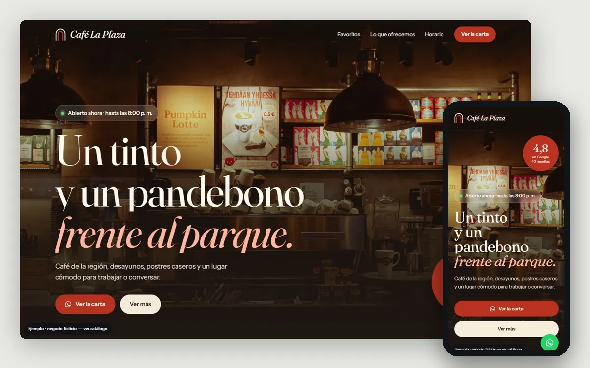 Ejemplo de página web para cafés