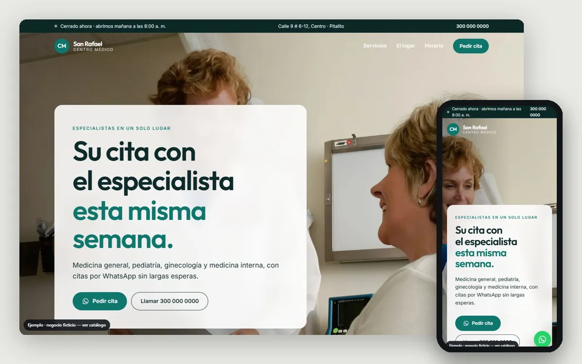 Ejemplo de página web para clínicas y centros médicos