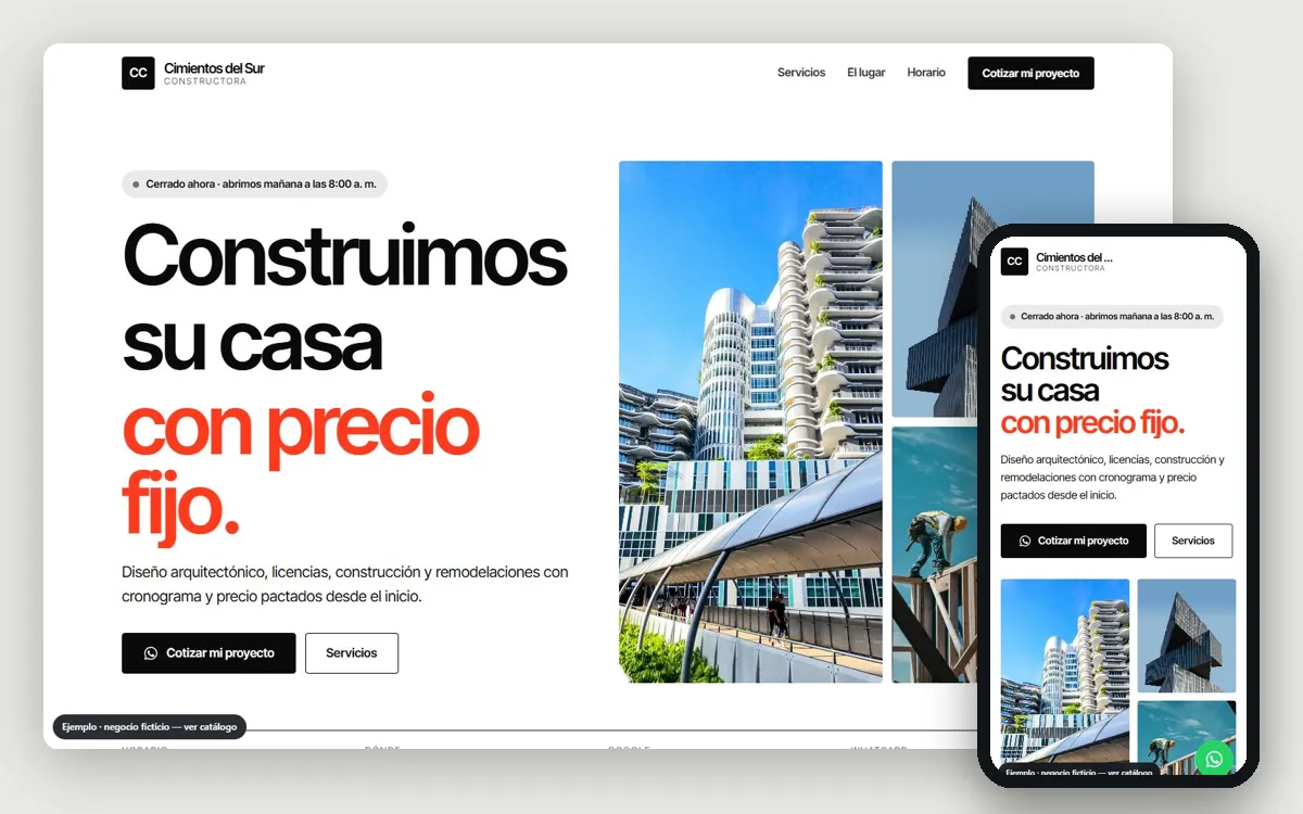 Ejemplo de página web para constructoras