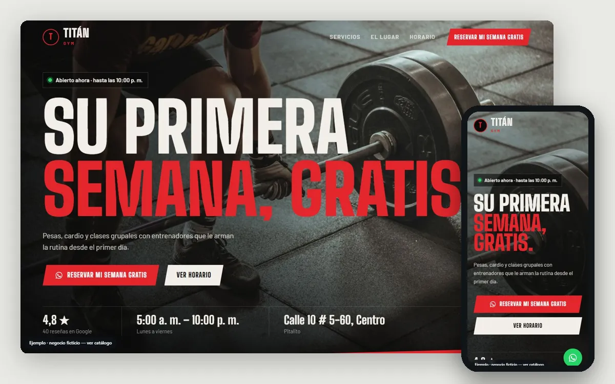 Ejemplo de página web para gimnasios
