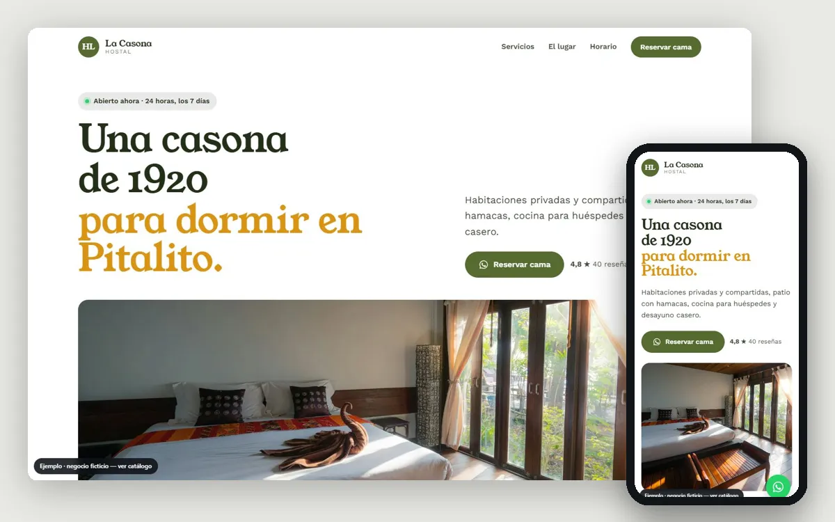Ejemplo de página web para glamping y hostales