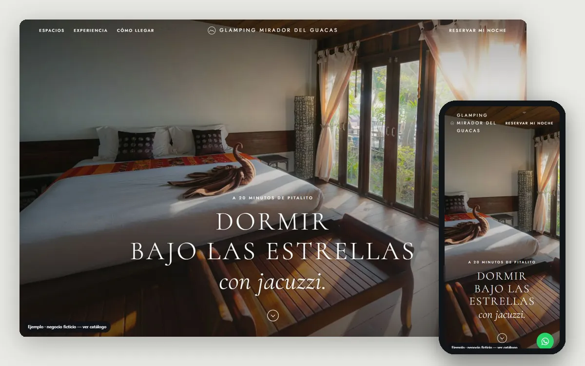 Ejemplo de página web para glamping y hostales