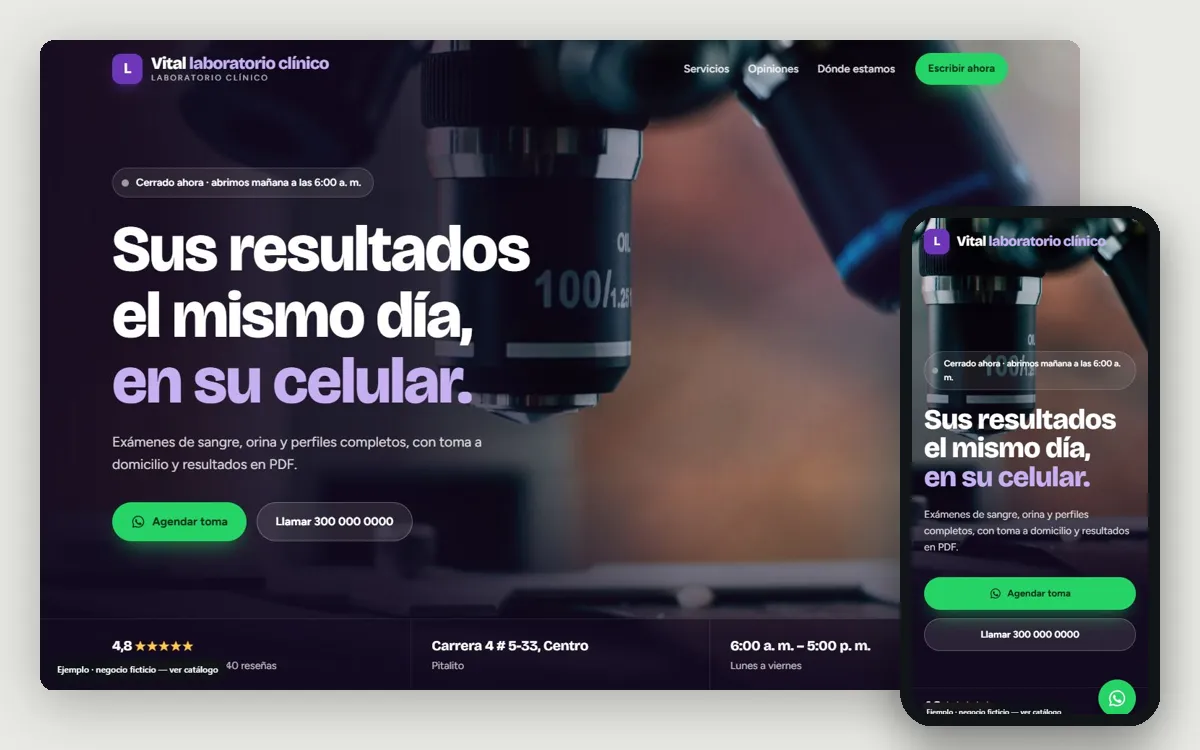 Ejemplo de página web para laboratorios clínicos