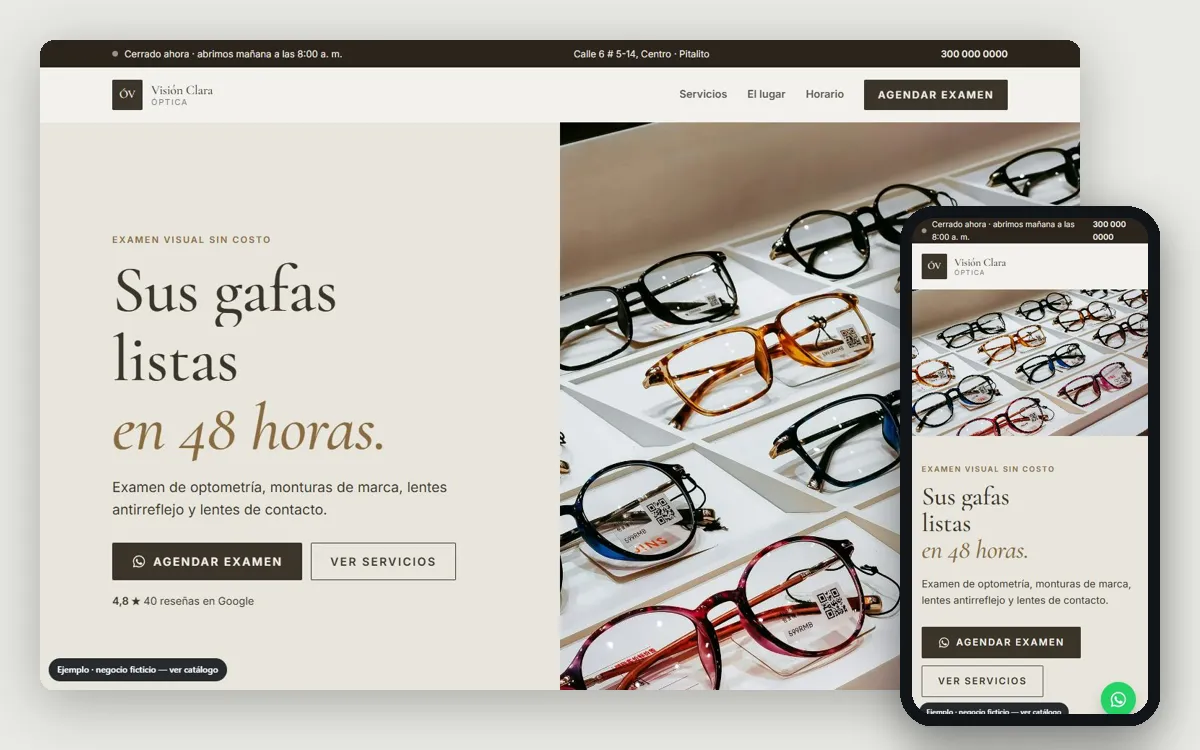 Ejemplo de página web para ópticas