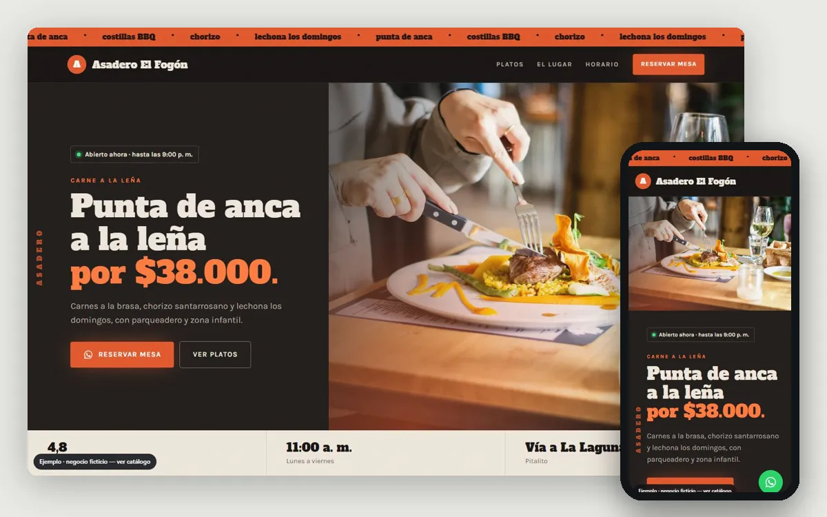 Ejemplo de página web para restaurantes