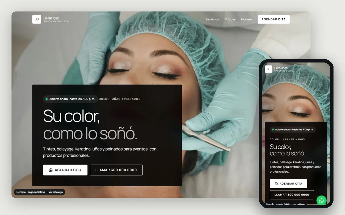 Ejemplo de página web para salones de belleza
