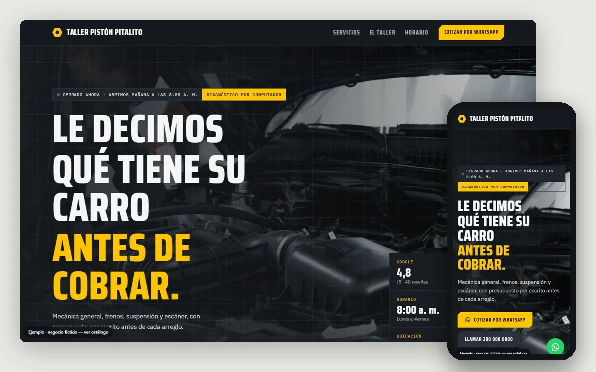 Ejemplo de página web para talleres mecánicos
