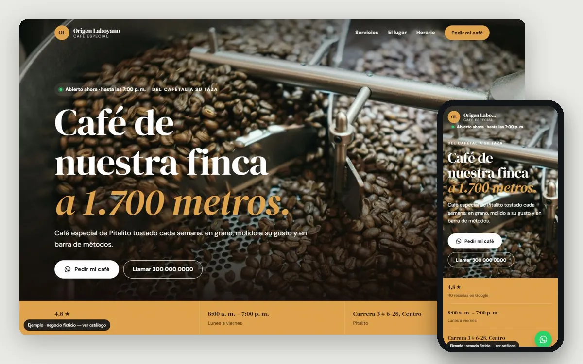 Ejemplo de página web para café especial